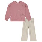 Girls Pink & Beige Trousers Set, 1, hi-res