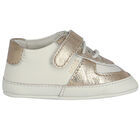 Ivory & Gold Logo Pre Walker Shoes, 1, hi-res