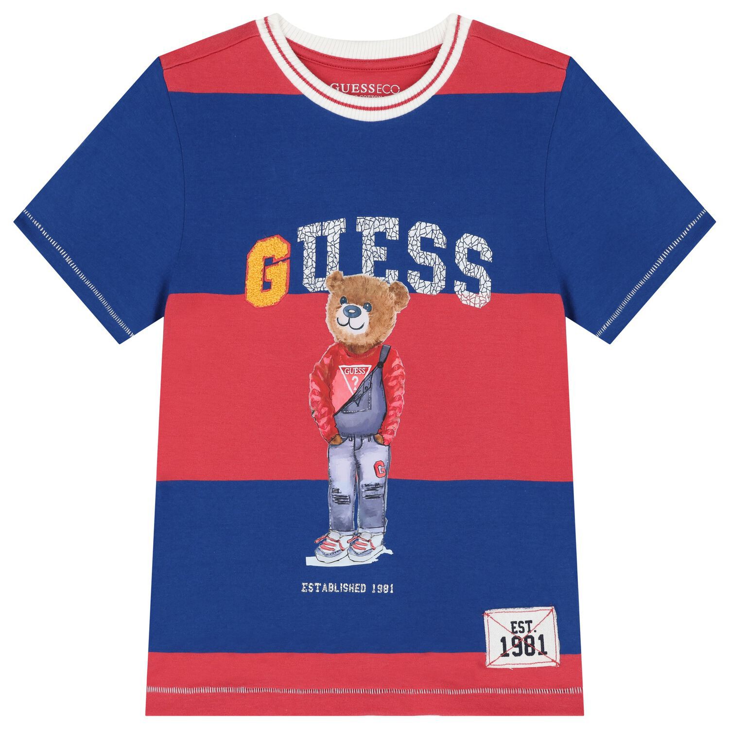 Boys Red & Blue Striped Teddy Bear T-Shirt, 1, hi-res