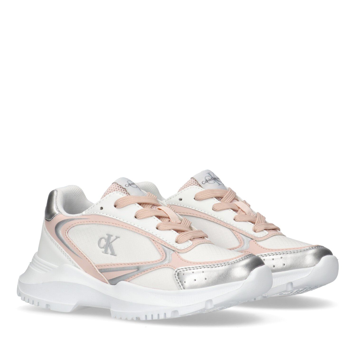 Girls White & Pink Logo Trainers, 1, hi-res image number null