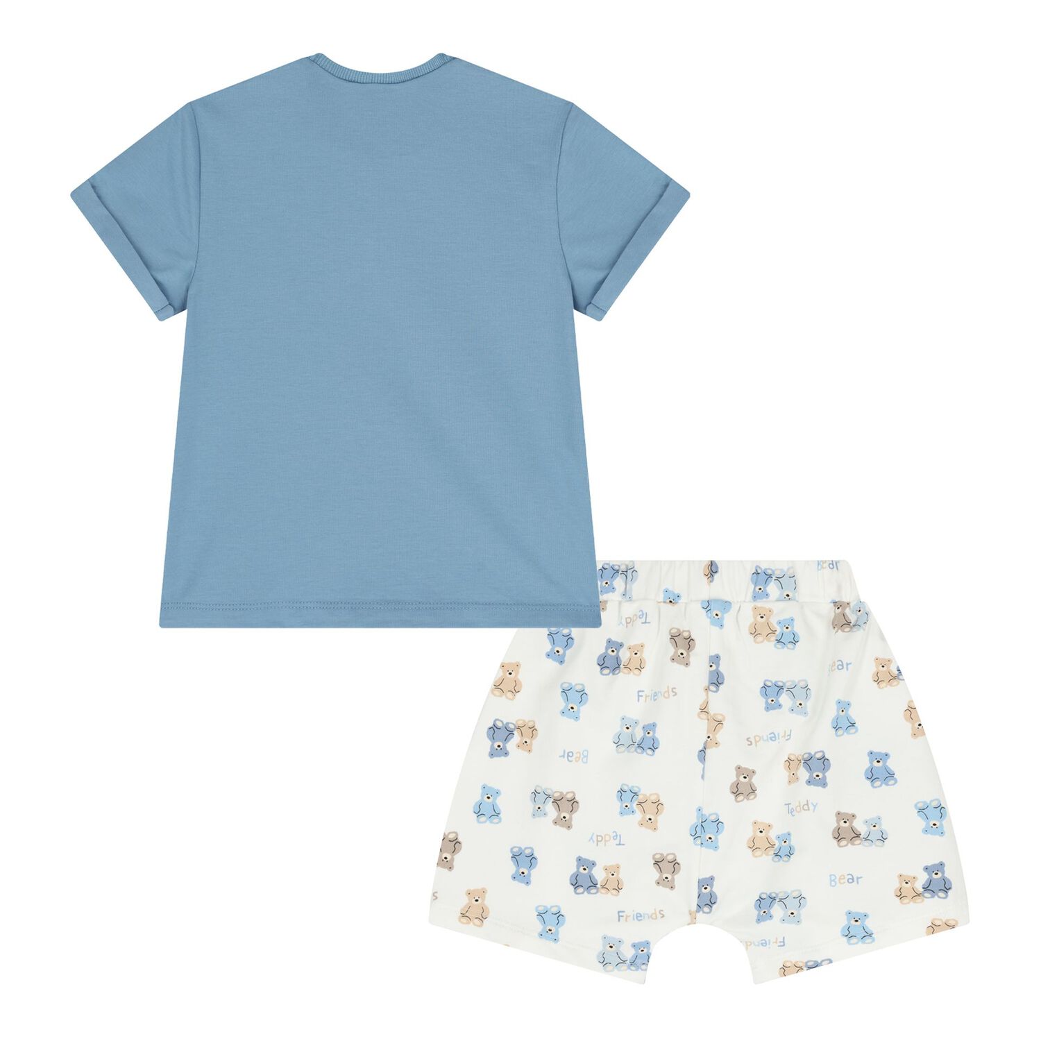 Baby Boys Blue & White Teddy Bear Shorts Set, 2, hi-res