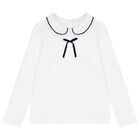 Girls White Bow Long Sleeve Top, 1, hi-res