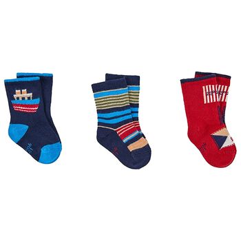 Boboli Boys Navy Blue & Red Socks ( 3-Pack ), 2 Boys Navy Blue & Red Socks ( 3-Pack )