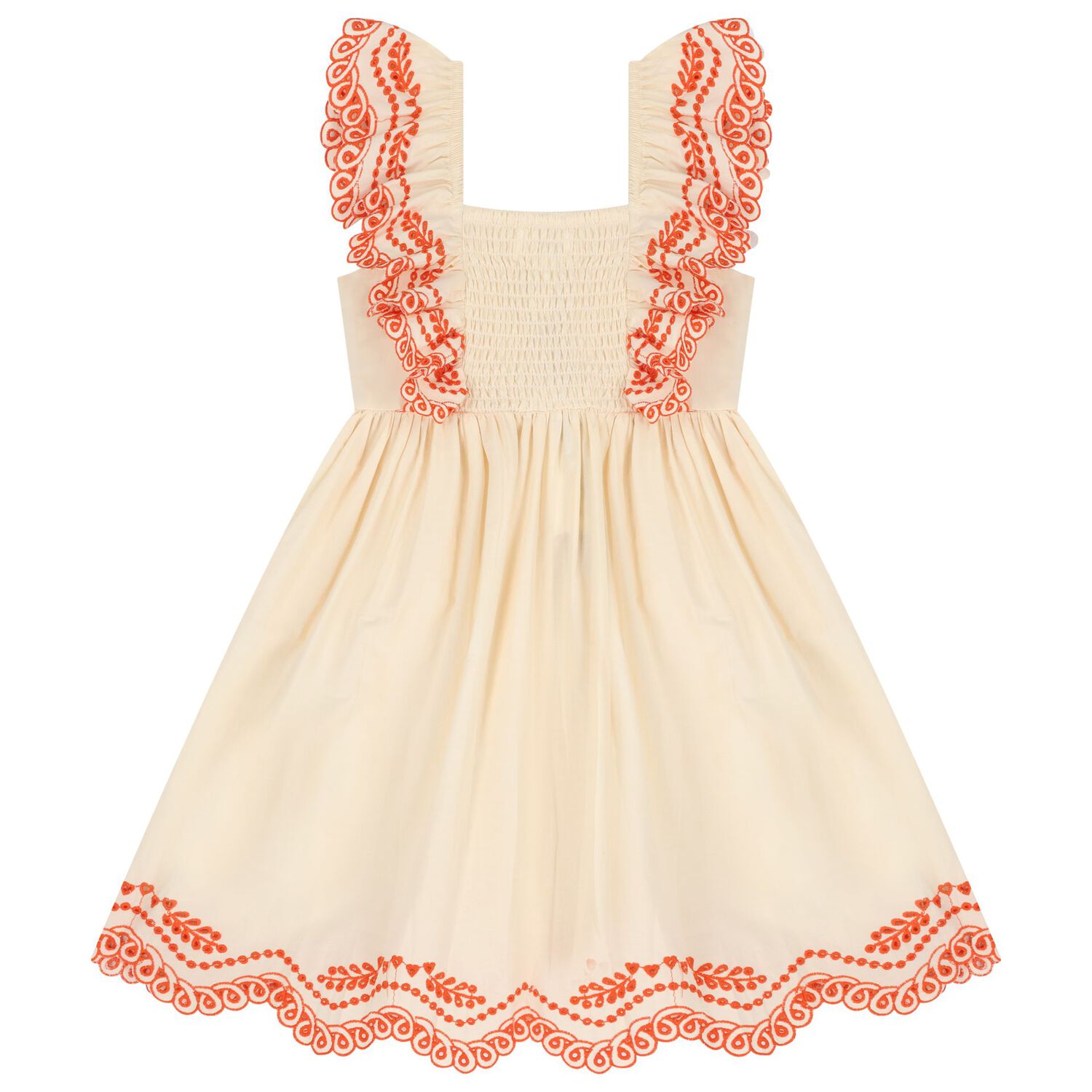 Girls Orange Broderie Anglaise Dress, 1, hi-res