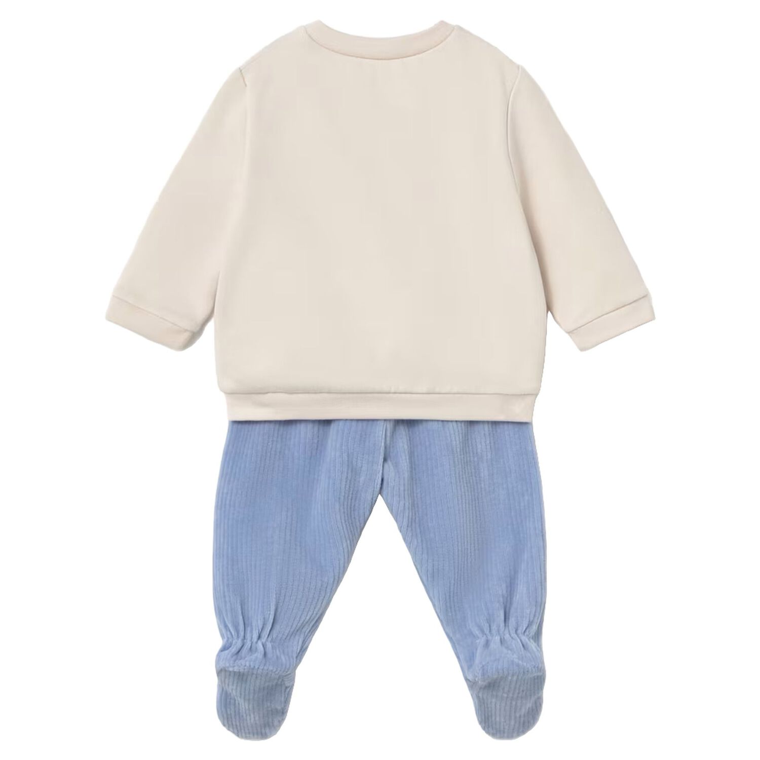 Baby Boys Beige & Blue 2 Piece Babygrow, 1, hi-res