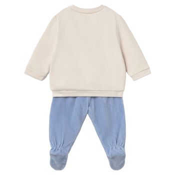 Baby Boys Beige & Blue 2 Piece Babygrow