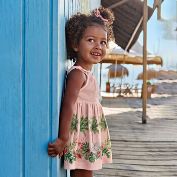 Younger Girls Pink Linen Dress