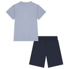 Boys Blue & Navy Blue Logo Shorts Set, 2, hi-res