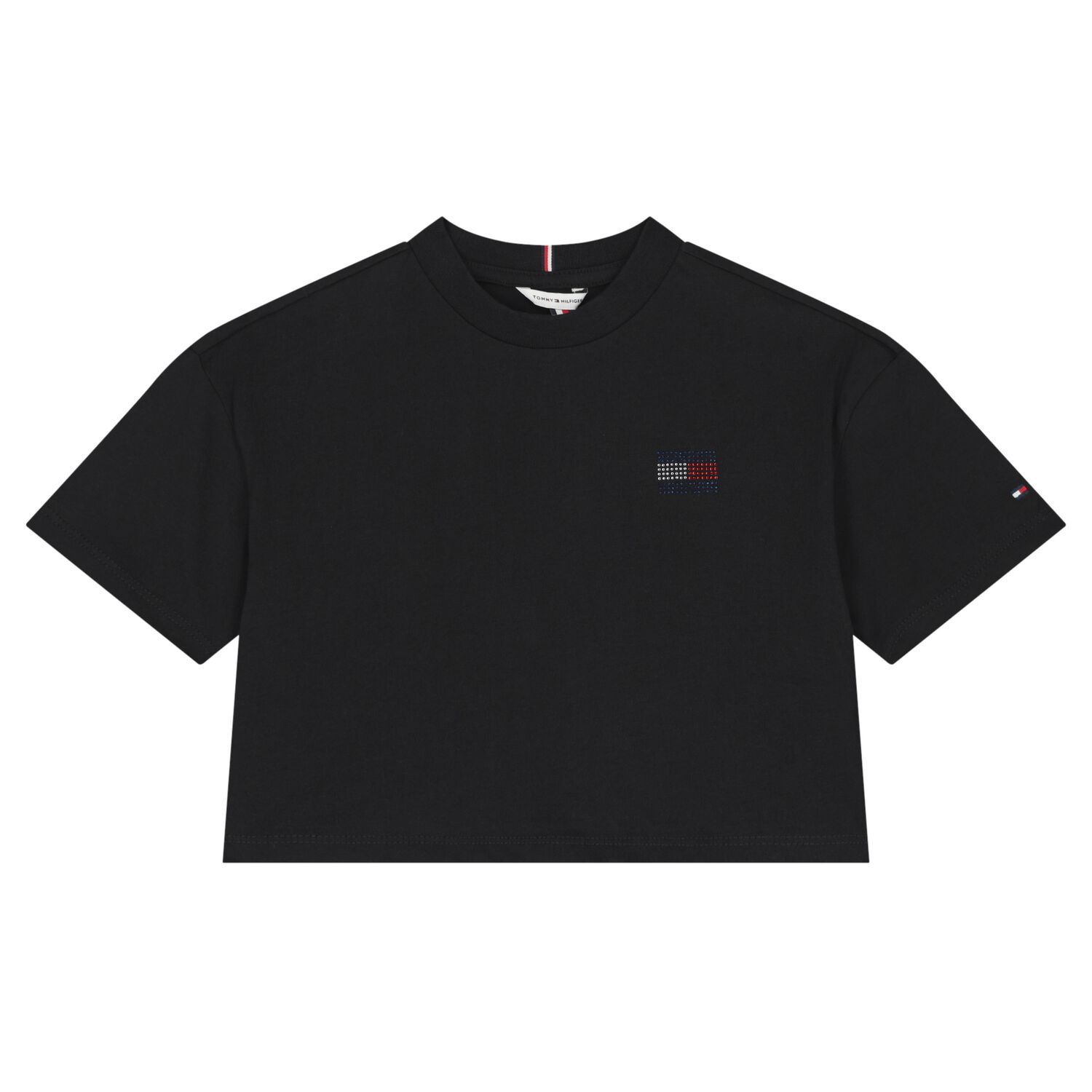 Girls Black Embellished Logo T-Shirt, 1, hi-res