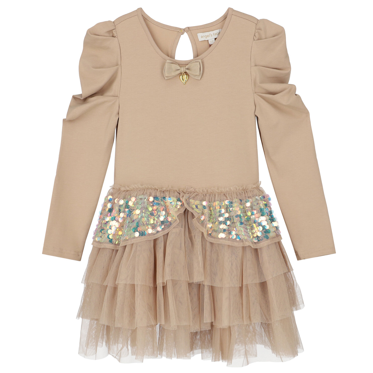 فستان تول مطرز باللون البيج, 2, hi-res