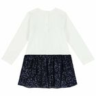 Girls Ivory & Navy Blue Sequin Dress, 1, hi-res
