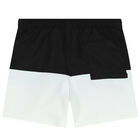 Boys Black & White Logo Swim Shorts, 1, hi-res