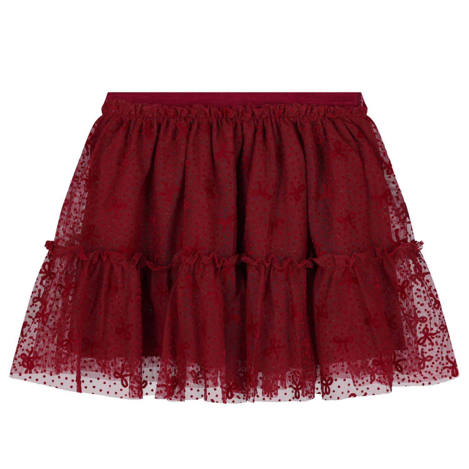 Girls Red Bow Tulle Skirt Set, 1, hi-res