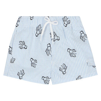 Younger Boys Blue & White Octopus Swim Shorts