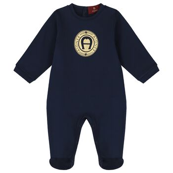 Baby Boys Navy & Gold Logo Babygrow