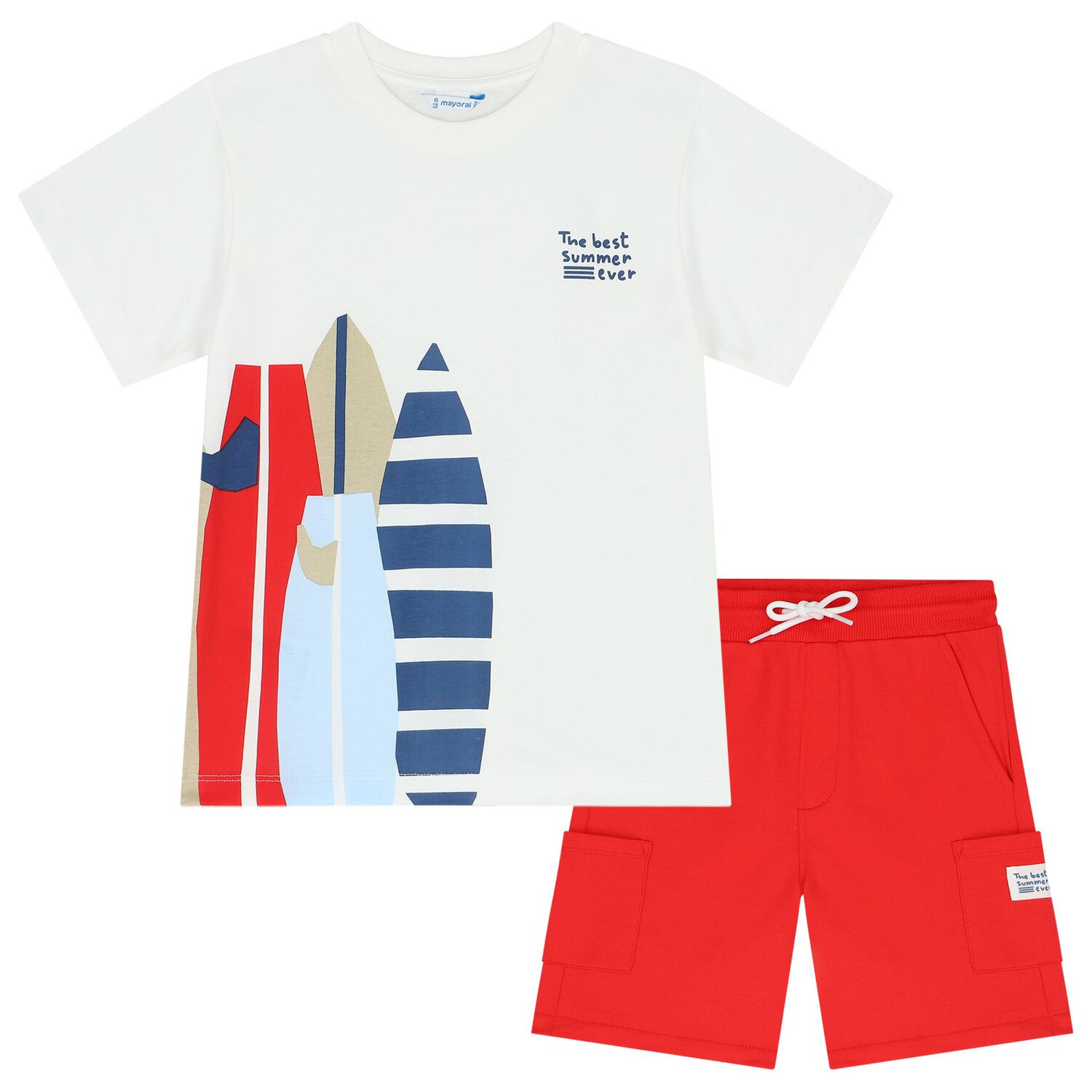 Boys White & Red Shorts Set, 2, hi-res image number null
