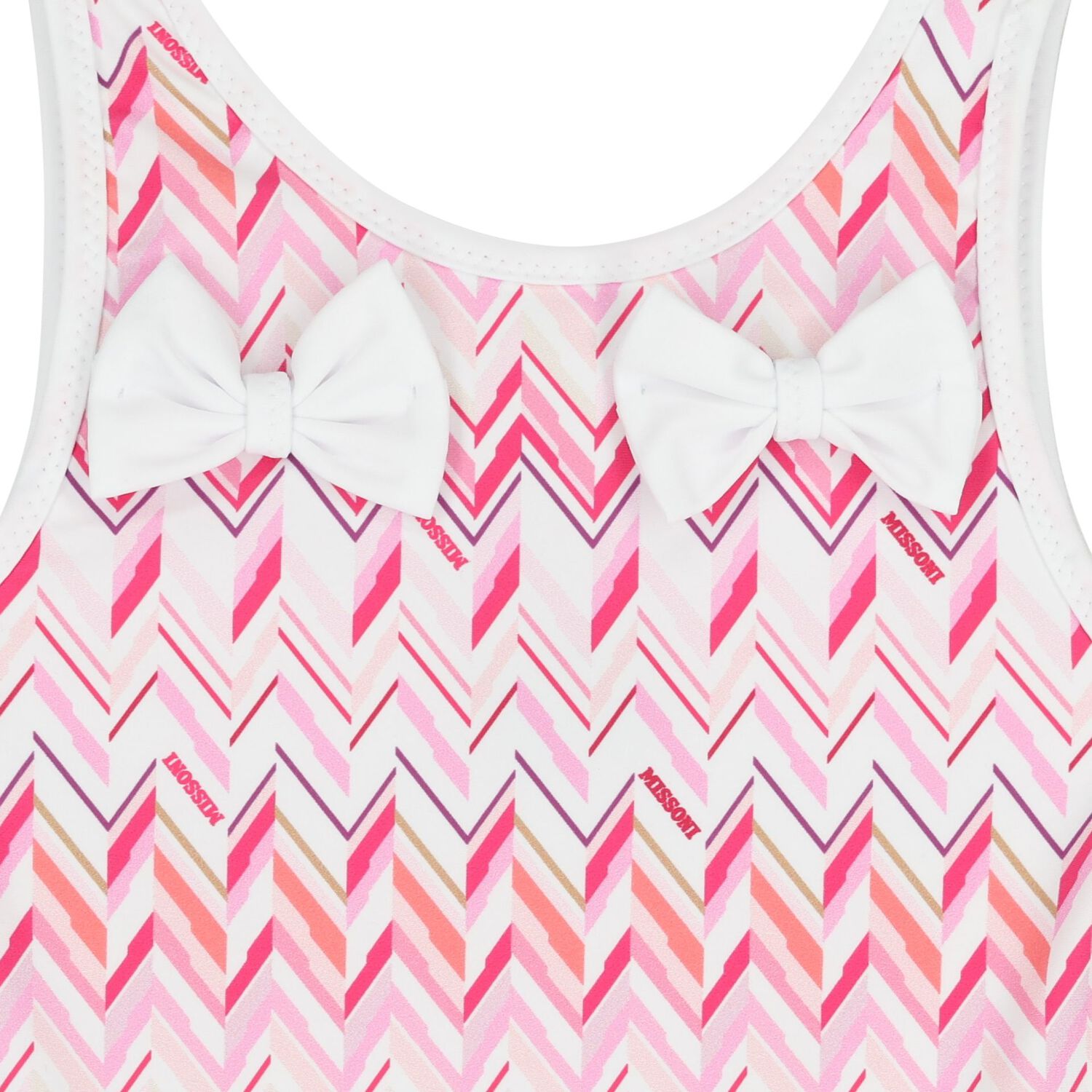 Younger Girls White & Pink Zig Zag Swimsuit, 1, hi-res