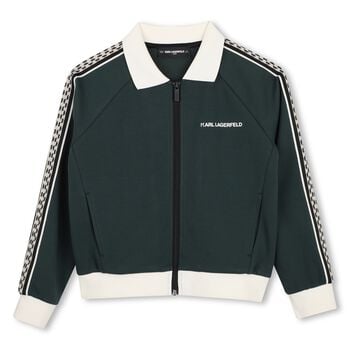 Boys Green Logo Zip Up Top