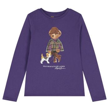Girls Purple Polo Bear Long Sleeve Top