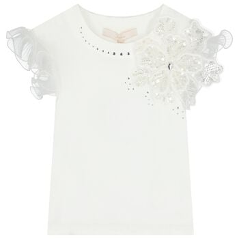Girls White Sequin Flower Blouse
