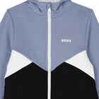 Boys Blue & Black Logo Hooded Zip Up Top, 1, hi-res