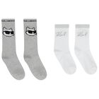 Girls Grey & White Choupette & Logo Socks ( 2 Pack ), 1, hi-res
