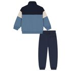 Boys Navy Blue & Blue Tracksuit, 2, hi-res