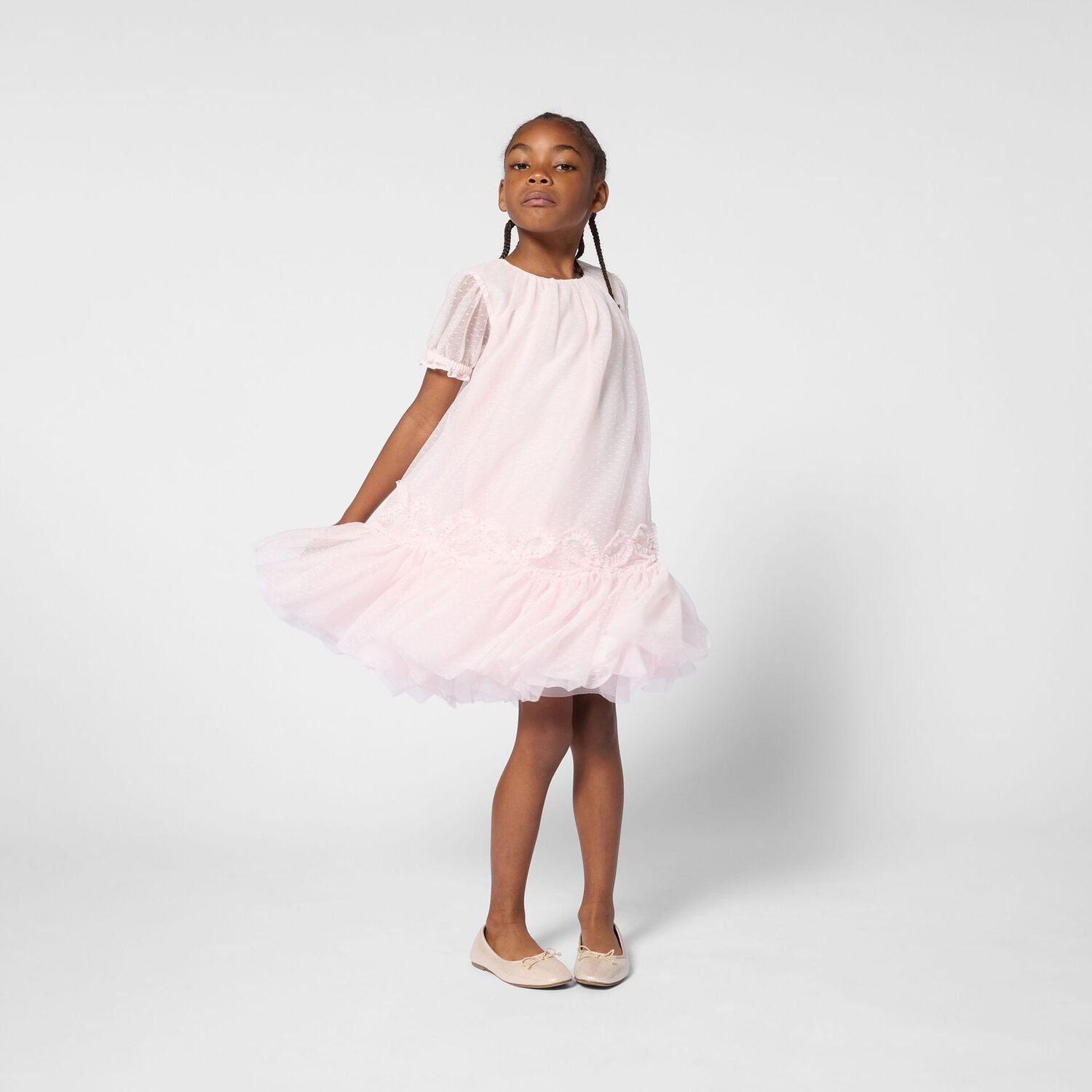 Girls Pink Embellished Tulle Dress, 1, hi-res
