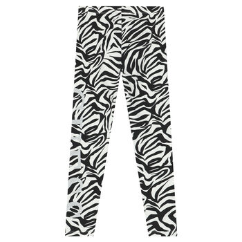 Girls White & Black Logo Leggings