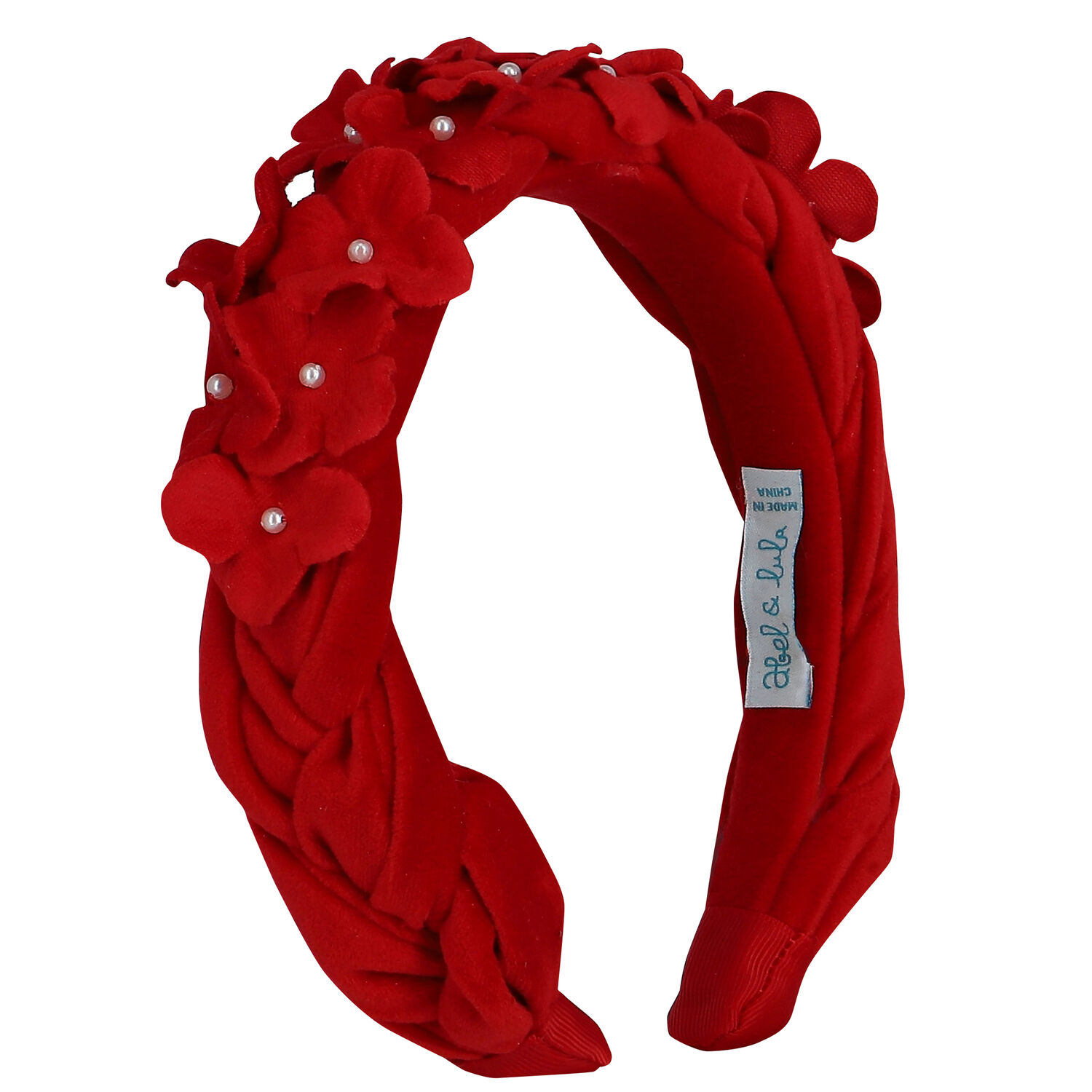Girls Red Velvet Flower Headband, 1, hi-res