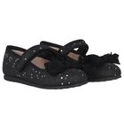 Younger Girls Black Bow Shoes, 2, hi-res