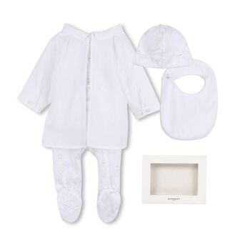 White & Beige Toile de Jouy Babygrow Gift Set