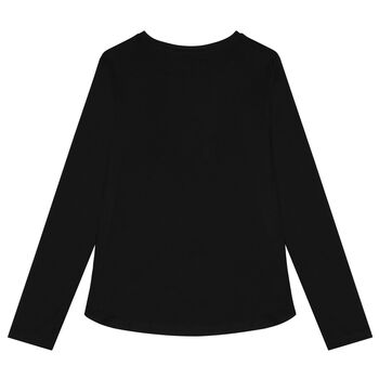 Girls Black Embellished Logo Long Sleeve Top