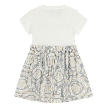 فستان أبيض ووردي وأسود للفتيات الصغيرات