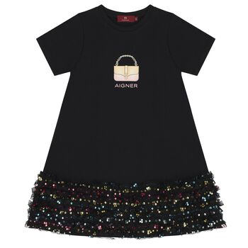 Girls Black Bag Sequin Dress