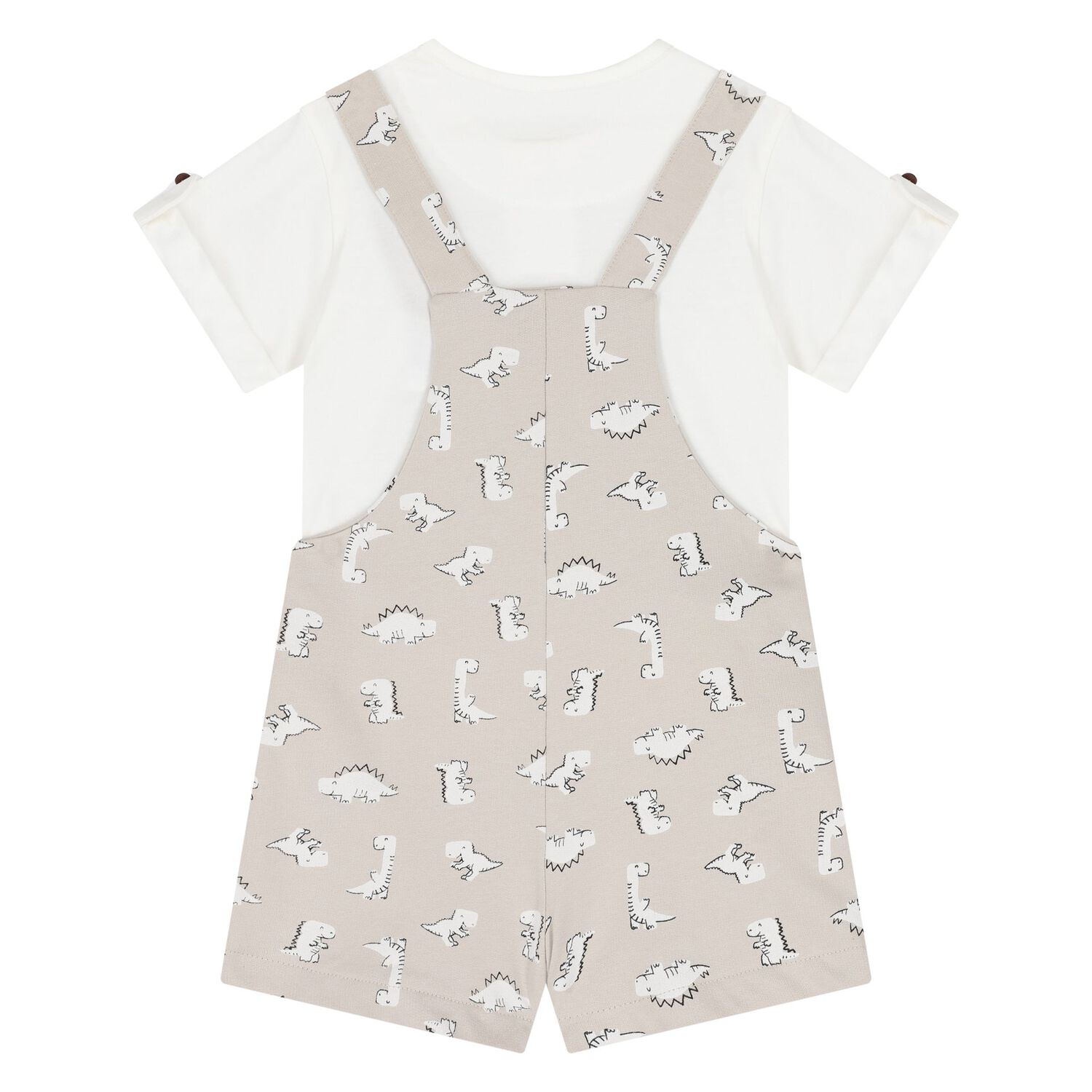 طقم دنغري باللونين الأبيض والبيج للأولاد  , 1, hi-res