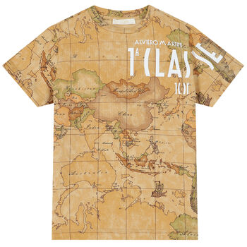 Boys Beige Geo Map Logo T-Shirt