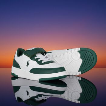 Boys White & Green Logo Trainers