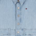 فستان جينز بالشعار باللون الأزرق للبنات, 1, hi-res