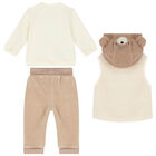 Ivory & Beige Faux Fur 3 Piece Tracksuit, 1, hi-res