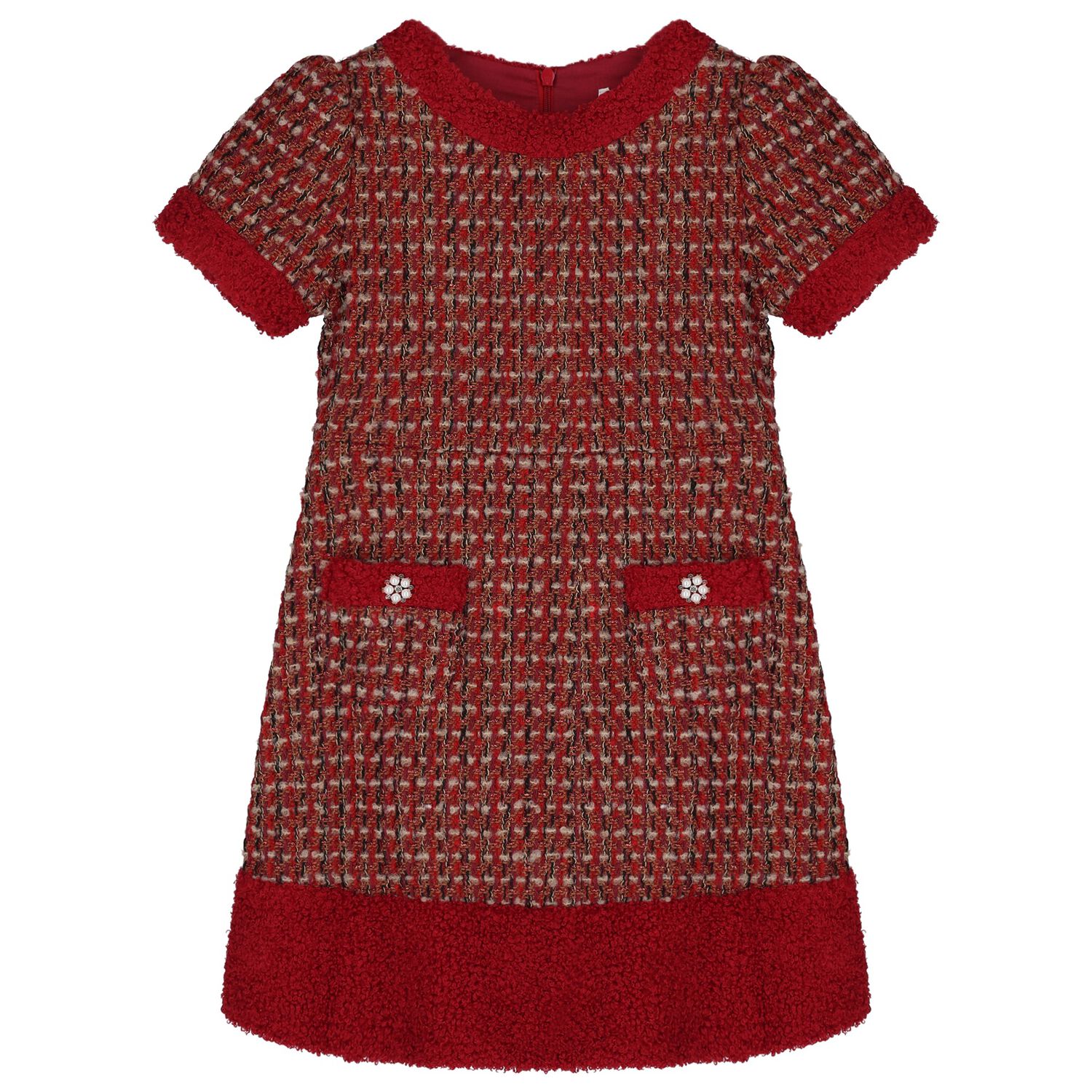 Girls Burgundy Tweed Dress , 1, hi-res