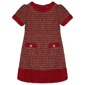 Girls Burgundy Tweed Dress 