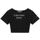 Girls Black Logo Top, 2, hi-res