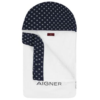 Baby Boys White & Navy Blue Logo Nest