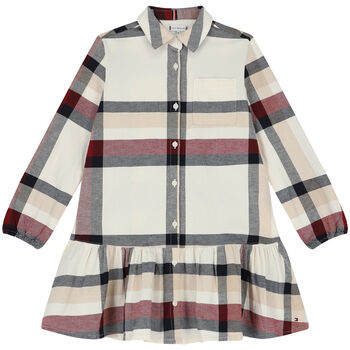 Girls Ivory Logo Checkered Shirt Dress
