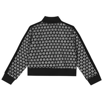 Girls Black & Silver Logo Zip Up Top