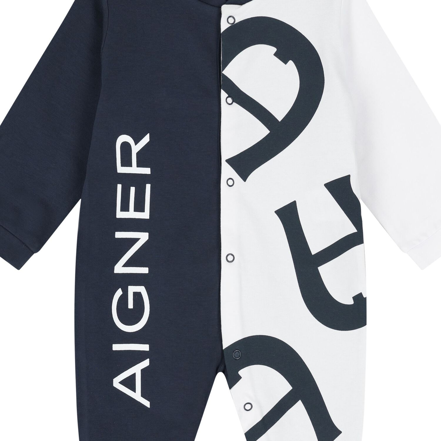 Boys Navy Blue & White Logo Babygrow, 2, hi-res