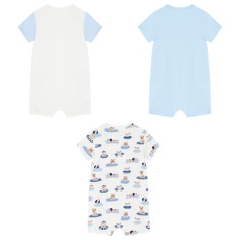 Baby Boys Blue & White Rompers (3 Pack)