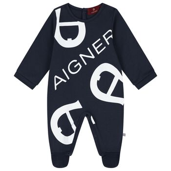 Baby Boys Navy Blue Logo Babygrow