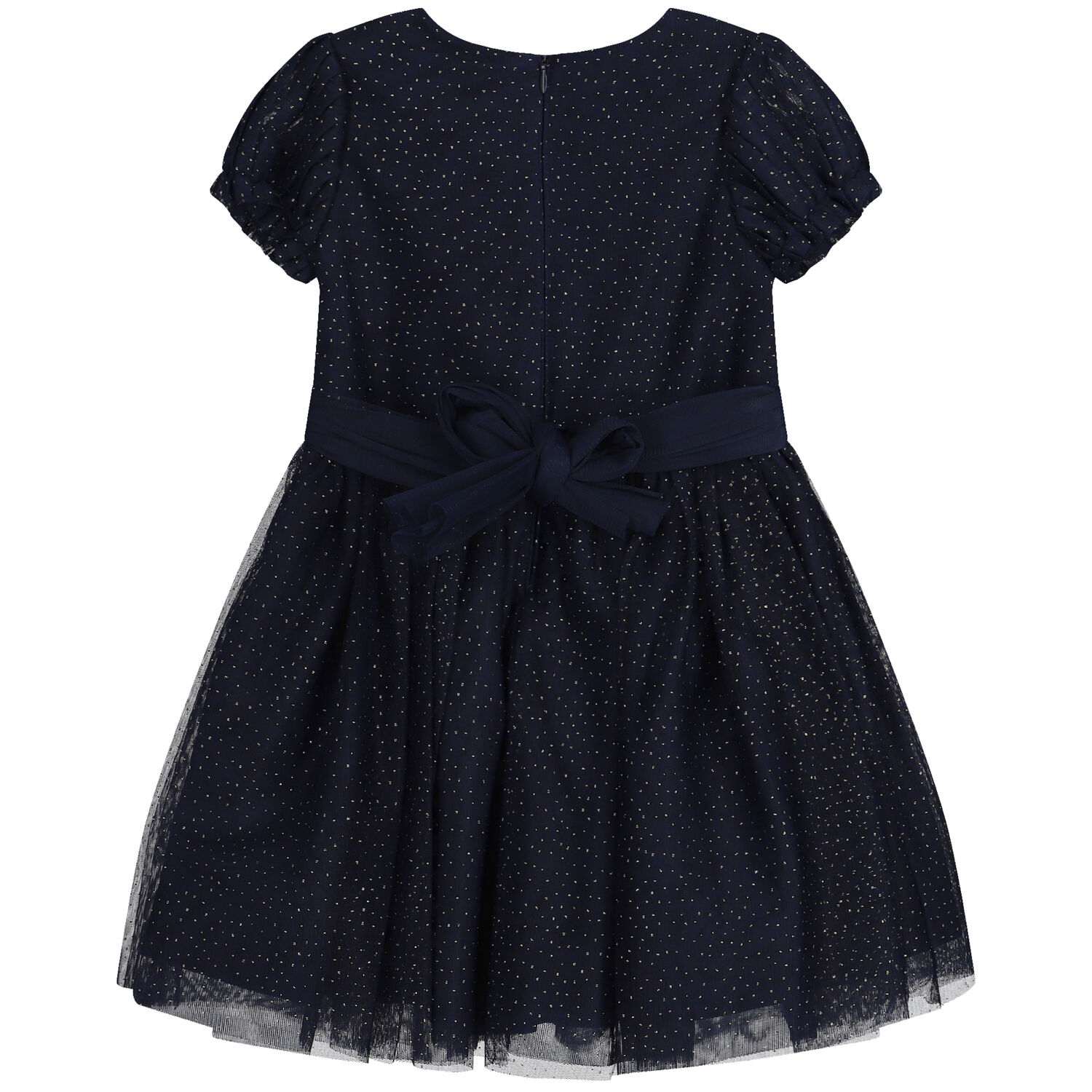 Girls Navy Blue & Gold Glitter Tulle Dress, 1, hi-res image number null